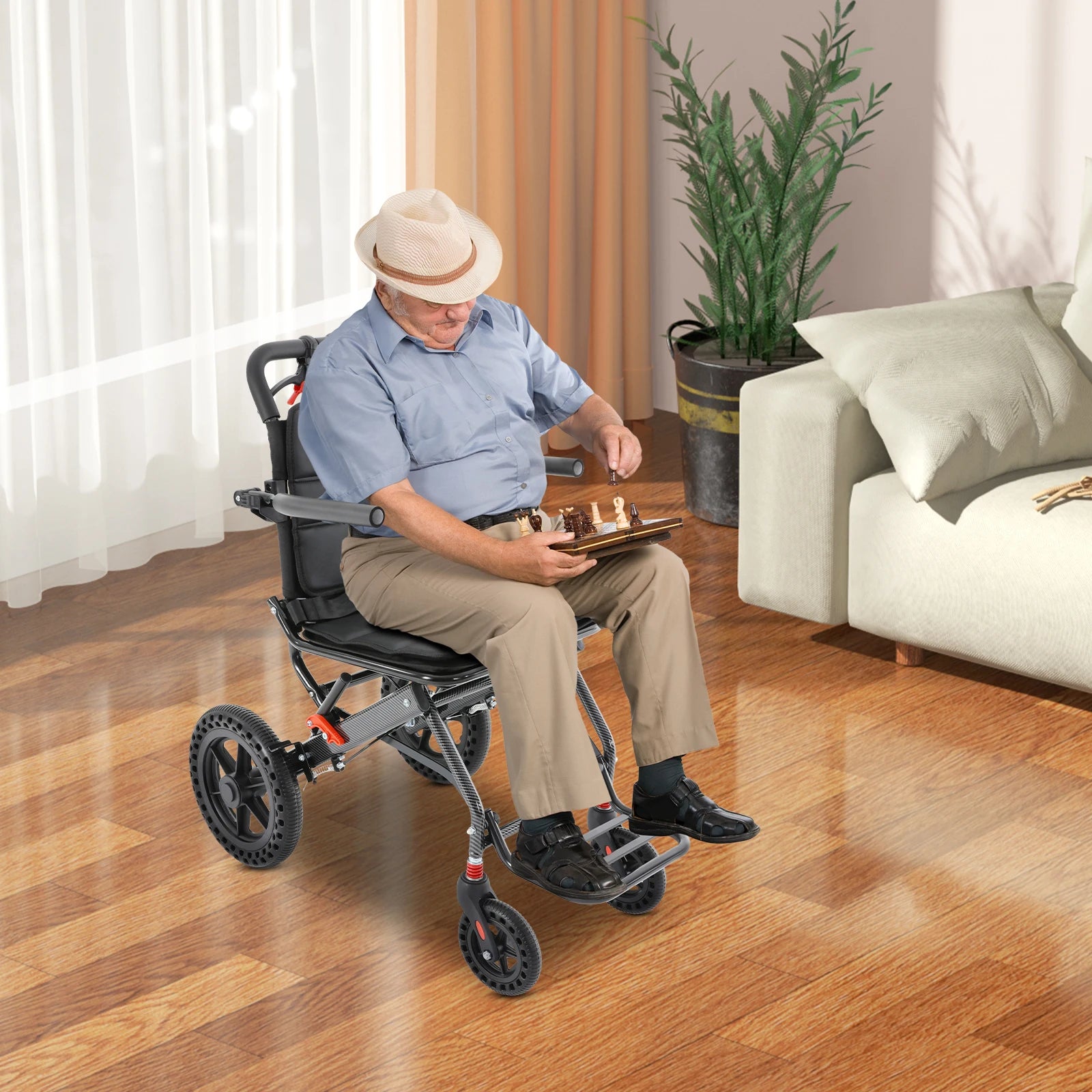Honeycomb Tires Foldable Transport Wheelchair Portable Traveling Wheelchair Transit Wheelchairs with Storage Bag for Homes by S And B Enterprise