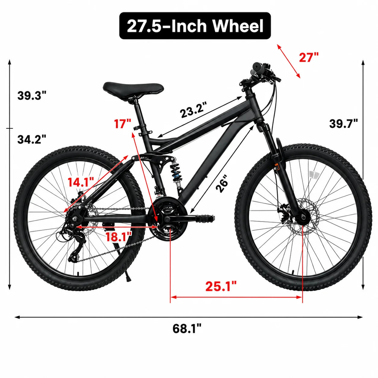 Unisex Full Suspension Mountain Bike 21-Speed With Disc Brakes