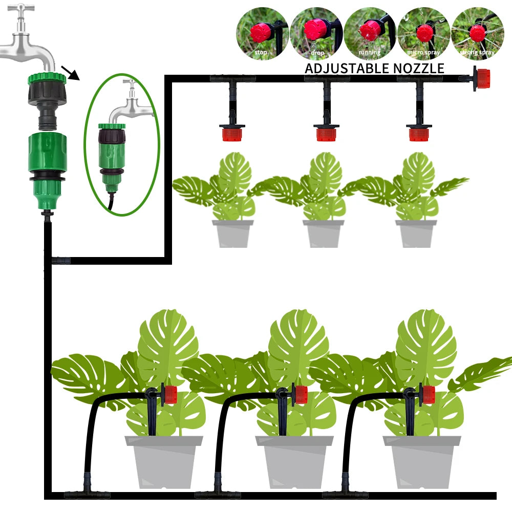 Micro Drip Irrigation System Portable 20M Automatic Watering with Adjustable Drippers Misting Watering Kits Garden Hose by S And B Enterprise