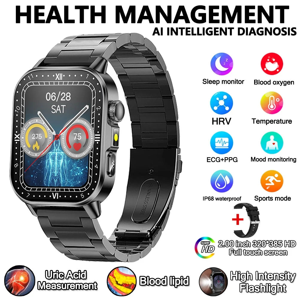 Uric Acid Lipid Health Smartwatch With ECG PPG Bluetooth Call