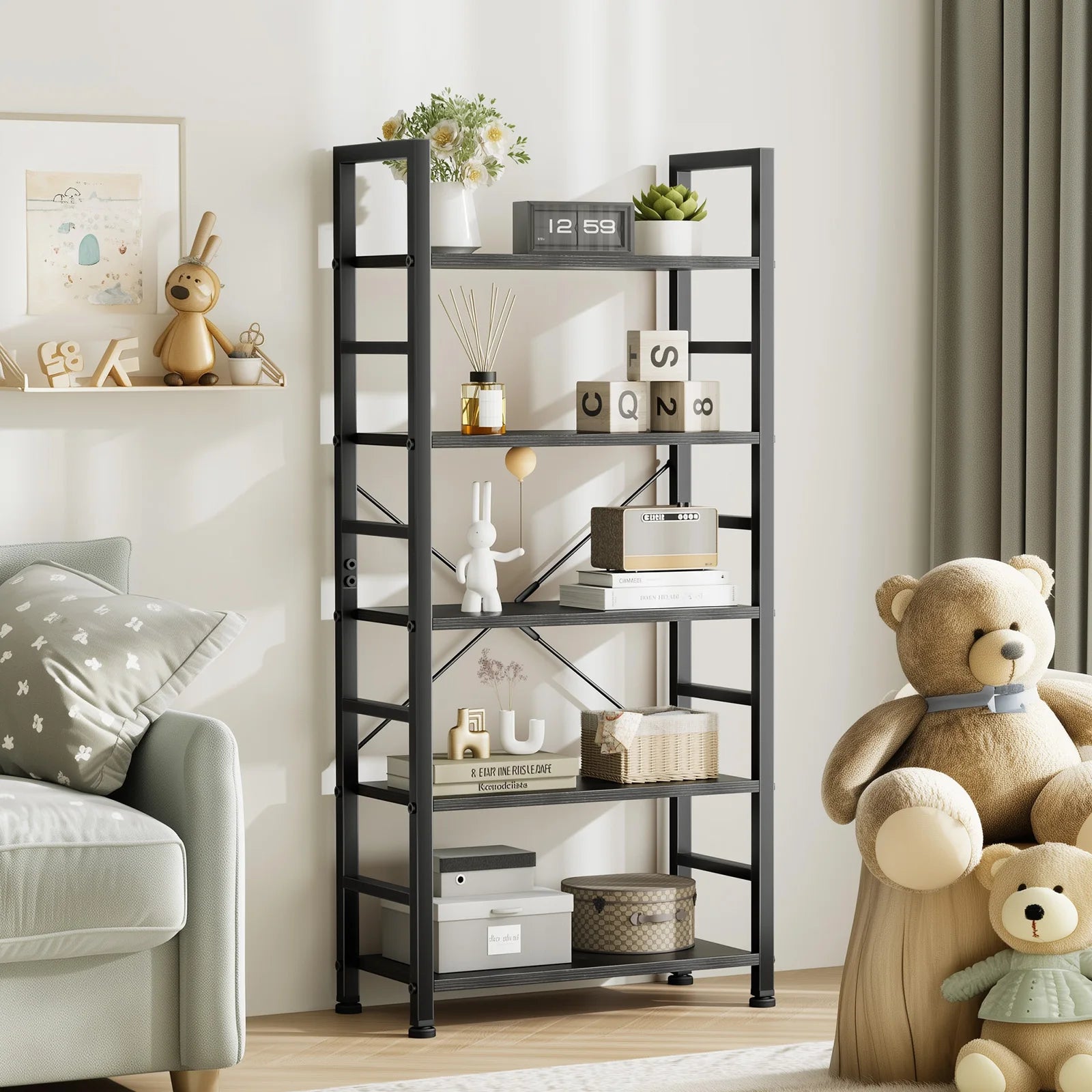 JHK 5 Tier Wooden Display Bookshelf Storage Standing Shelf Stable Frame Graduated Shelves for Organized Display for Living Room by S And B Enterprise
