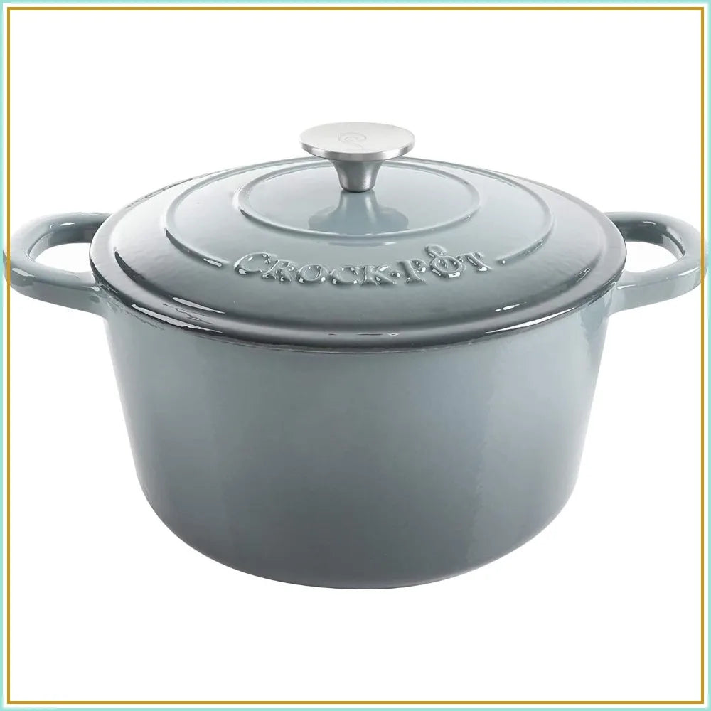 7-Quart Enameled Cast Iron Dutch Oven, Slate Gray, Heavy-Duty for Slow Cooking, Baking, Roasting by S And B Enterprise