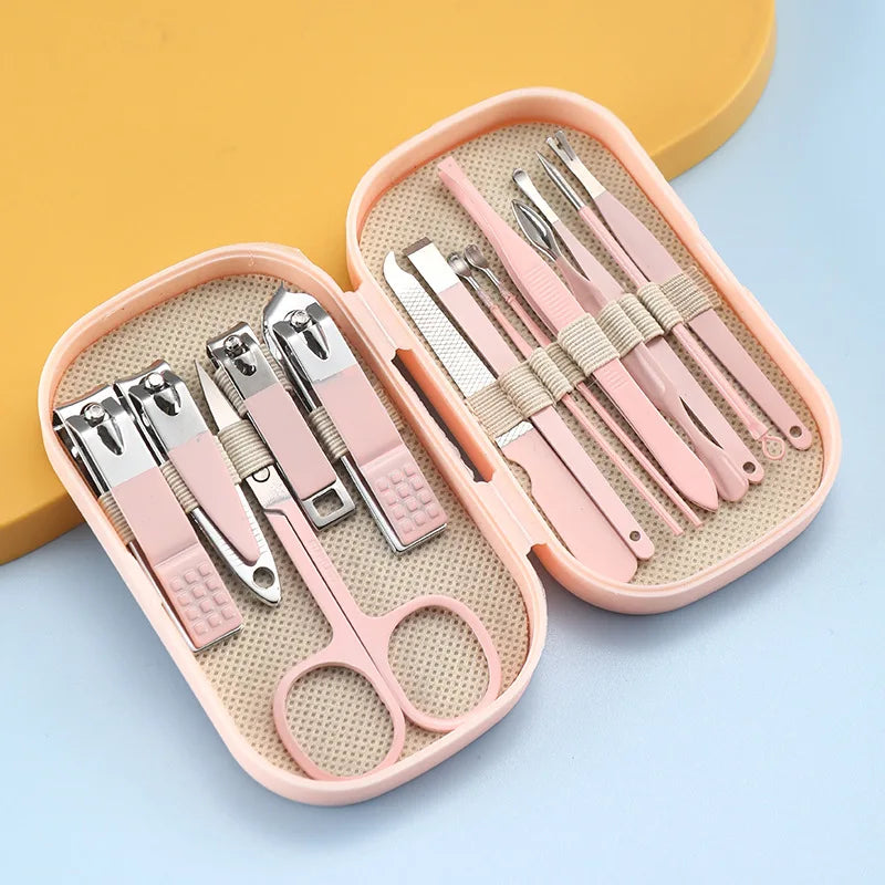 14 Piece Deluxe Manicure & Pedicure Set Pink And Blue Stainless Steel Nail Scissors, Clippers, Ear Digging Spoon for Men & Women by S And B Enterprise