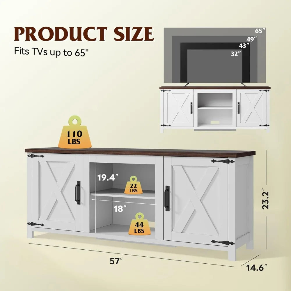 Modern Farmhouse TV Stand With X Shaped Barn Doors Storage
