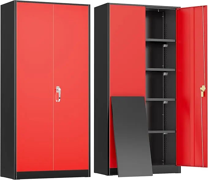 Metal Storage Cabinet With Locking Doors And Adjustable Shelves