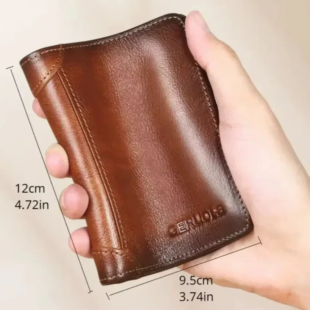 HEONYIRRY Genuine Leather RFID Blocking Trifold Wallet For Men