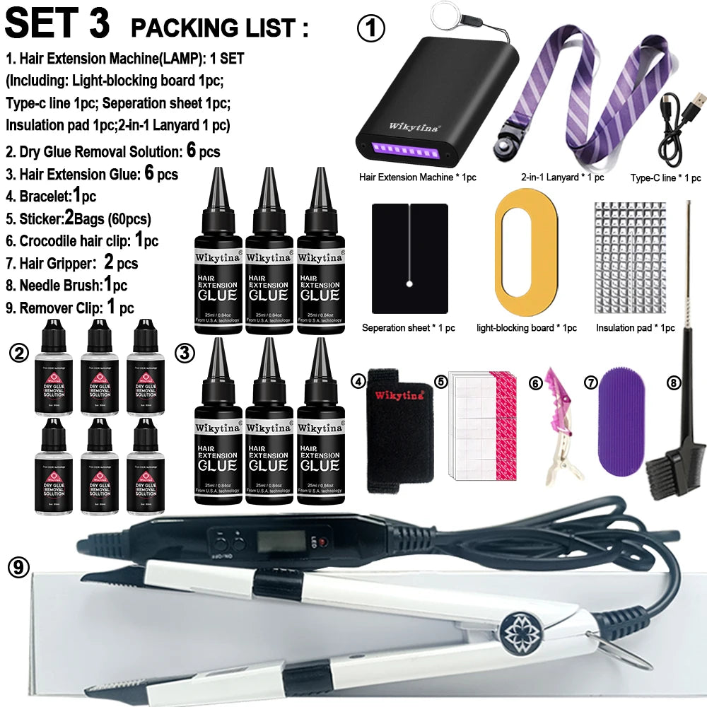 Wikytina Professional Hair Extensions Kit With UV Glue Tools