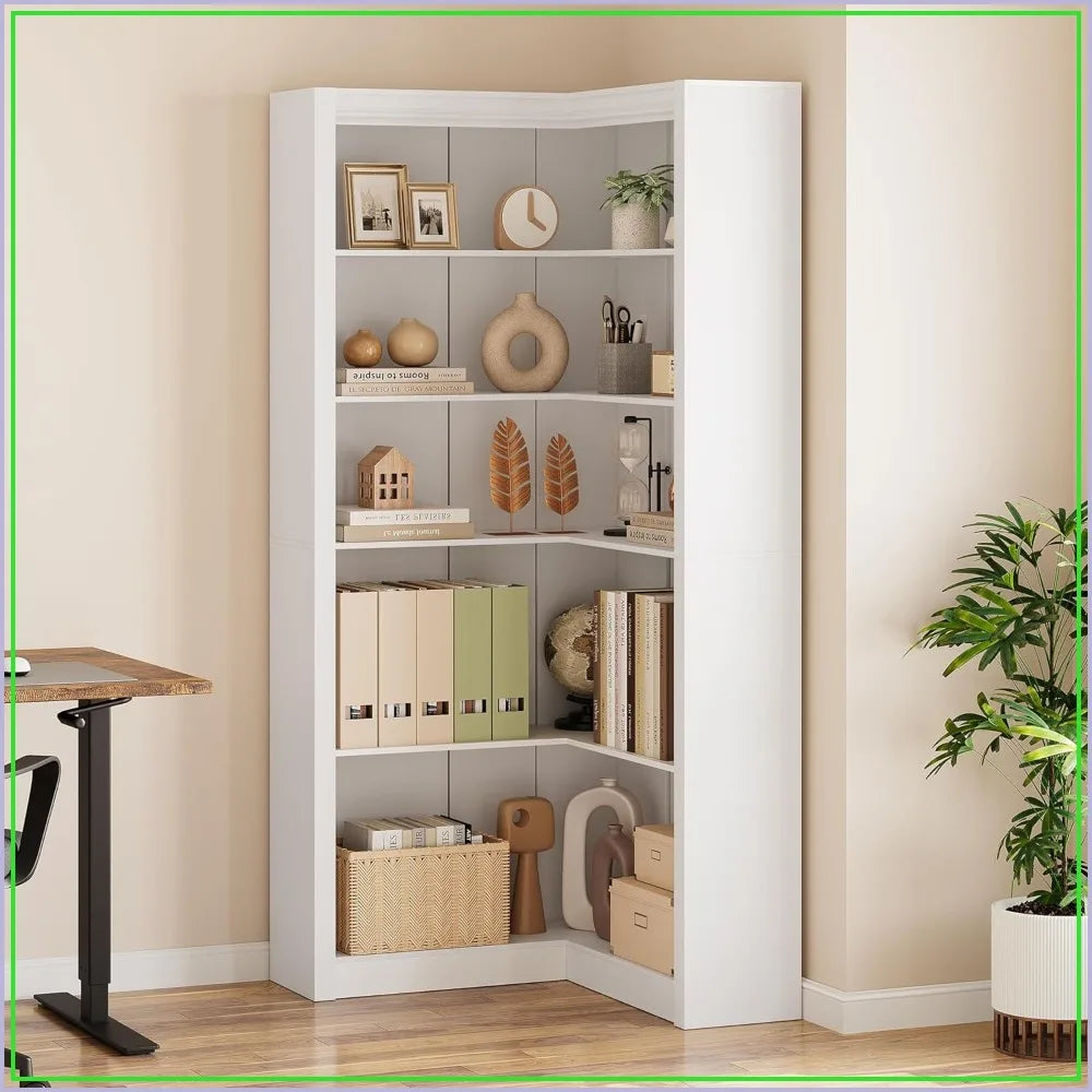 Corner L Shaped Bookcase With 5 Tier Display Shelf by S And B Enterprise