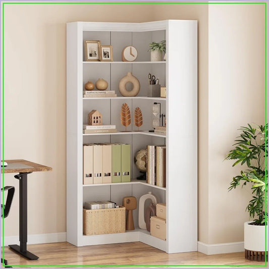 Corner L Shaped Bookcase With 5 Tier Display Shelf by S And B Enterprise