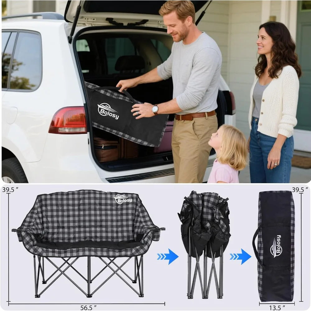 Padded Double Camping Chair Folding Loveseat For Two