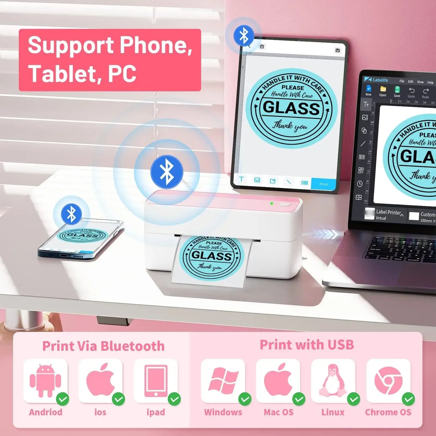 Phomemo 241 Bluetooth Thermal Label Printer For Iphone Android Windows