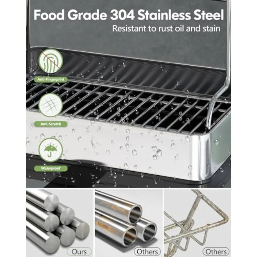 S And B Enterprise 2-tier stainless steel dish drying rack with drain board, rust-resistant, space-saving, silver