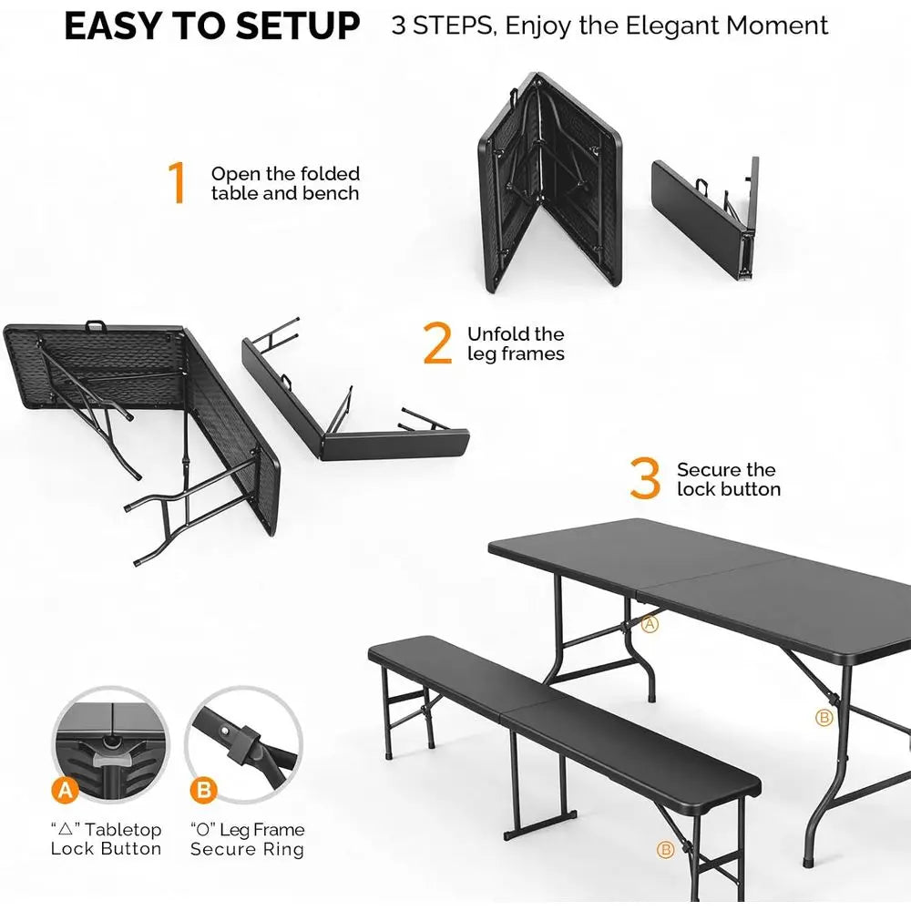 Picnic Table Set with 2 Benches, 6 eet Camping Table Chair Set | 3-Piece olding urniture or Indoor or Outdoor Use, Tree ed HDPE by S And B Enterprise