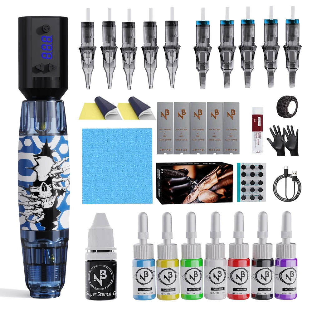Goldplume Complete Tattoo Kit, Wireless Tattoo Machine Kit, Tattoo Gun Kit with 1500Mah Tattoo Power Supply, 10 Tattoo Needles and 7 Bottles of Tattoo Ink and Other Tattoo Accessories, Complete Tattoo Kit Suitable for Beginne by S And B Enterprise