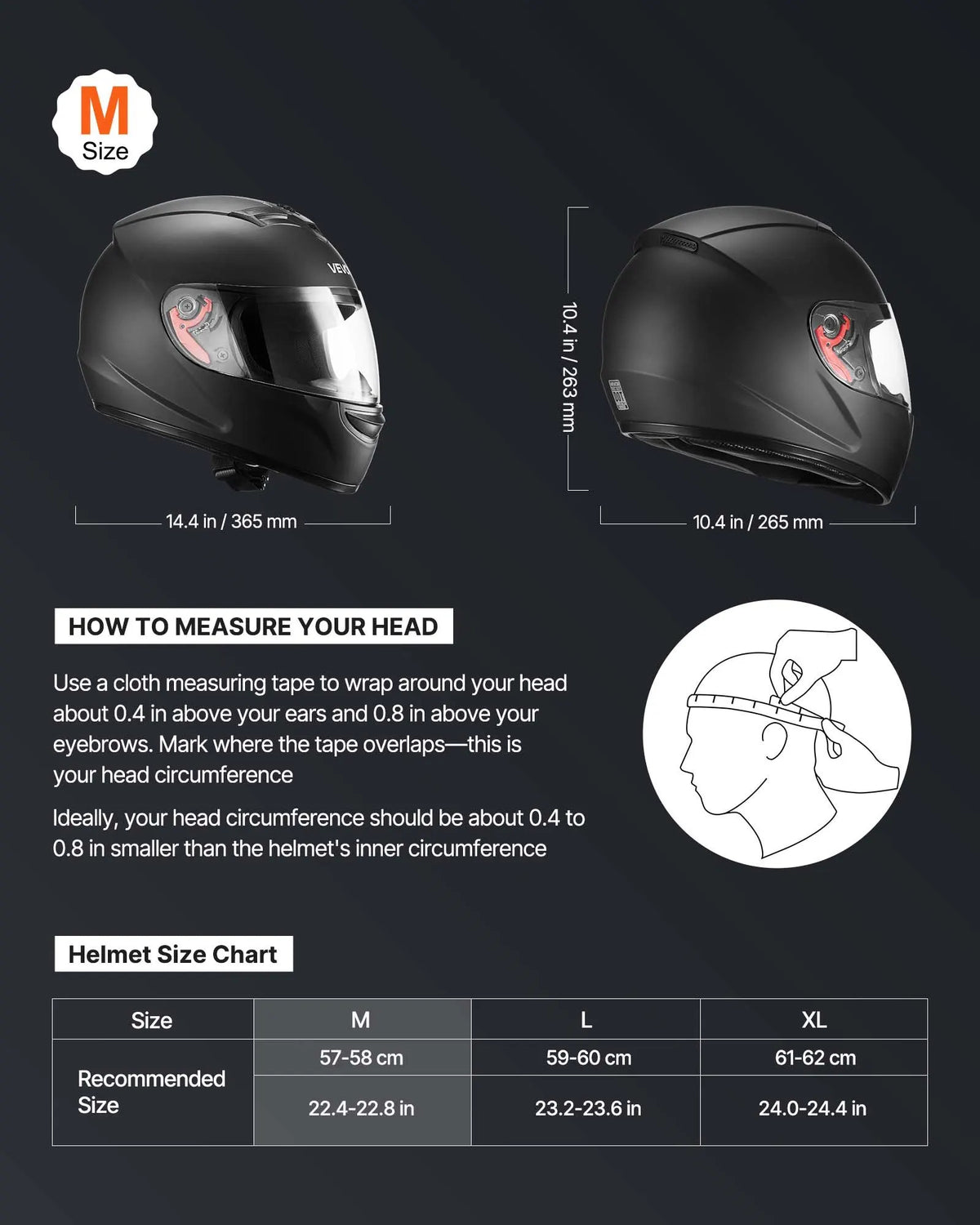 Motorcycle full-face helmet, matte black, size M, with dual tinted and clear visors and detachable liner.