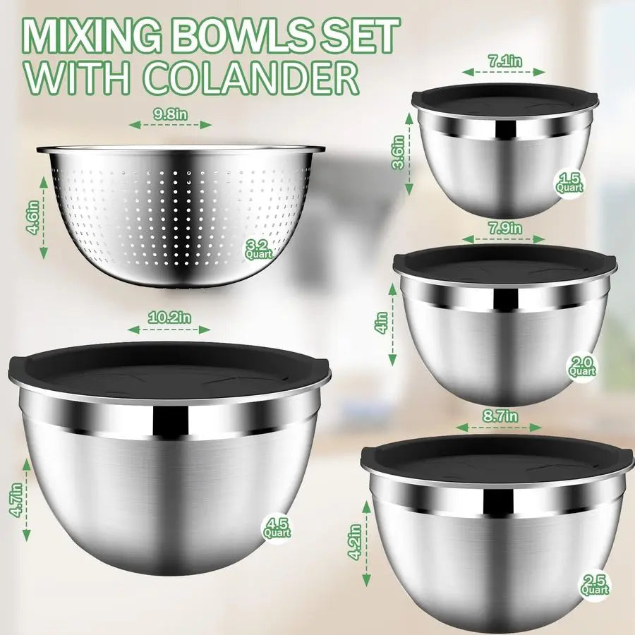 Stainless Steel Mixing Bowls With Lids And Colander Set