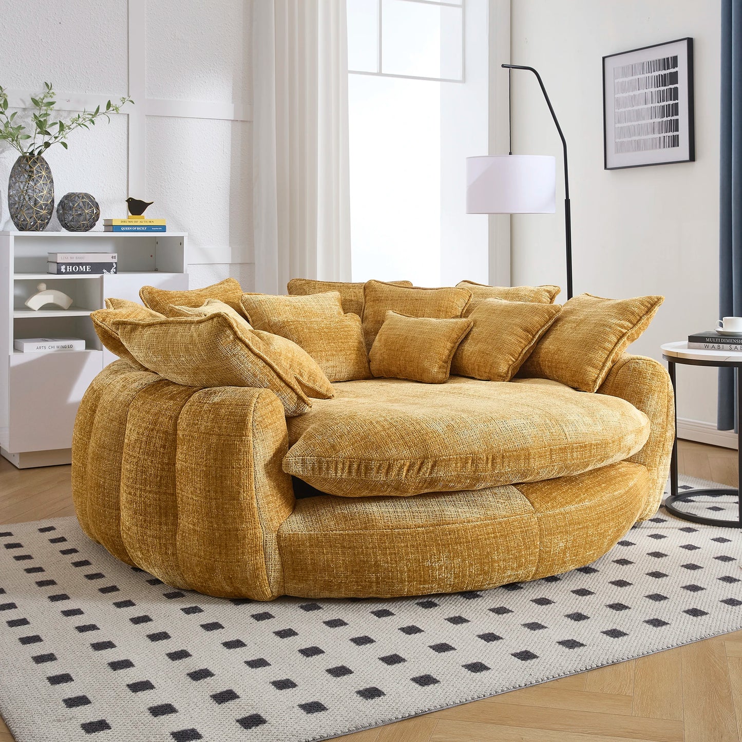 81.1" Cloud Couch Sleeper Sofa, Oversized Round Chaise Lounge Chair with 14 Pillows, Modern Chenille Boneless Couch, Memory Foam by S And B Enterprise