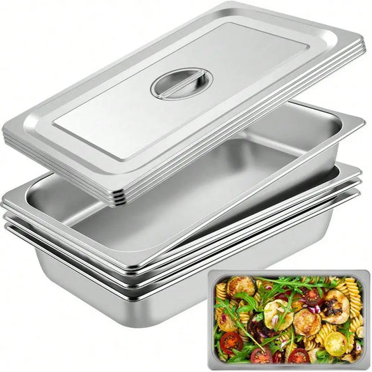 Full Size Steam Table Pans With Lids, 4-Pack For Hotels