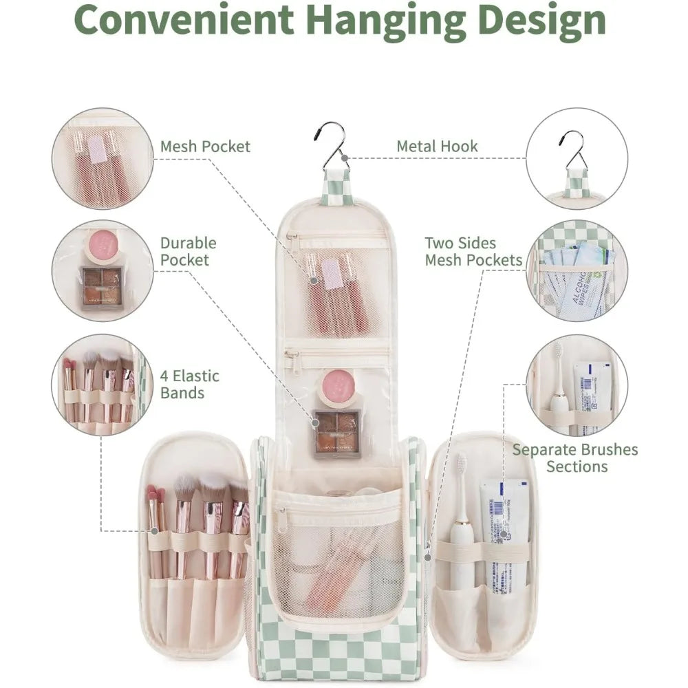 Hanging Travel Toiletry Bag For Women Checkered Makeup Organizer Cosmetics by S And B Enterprise