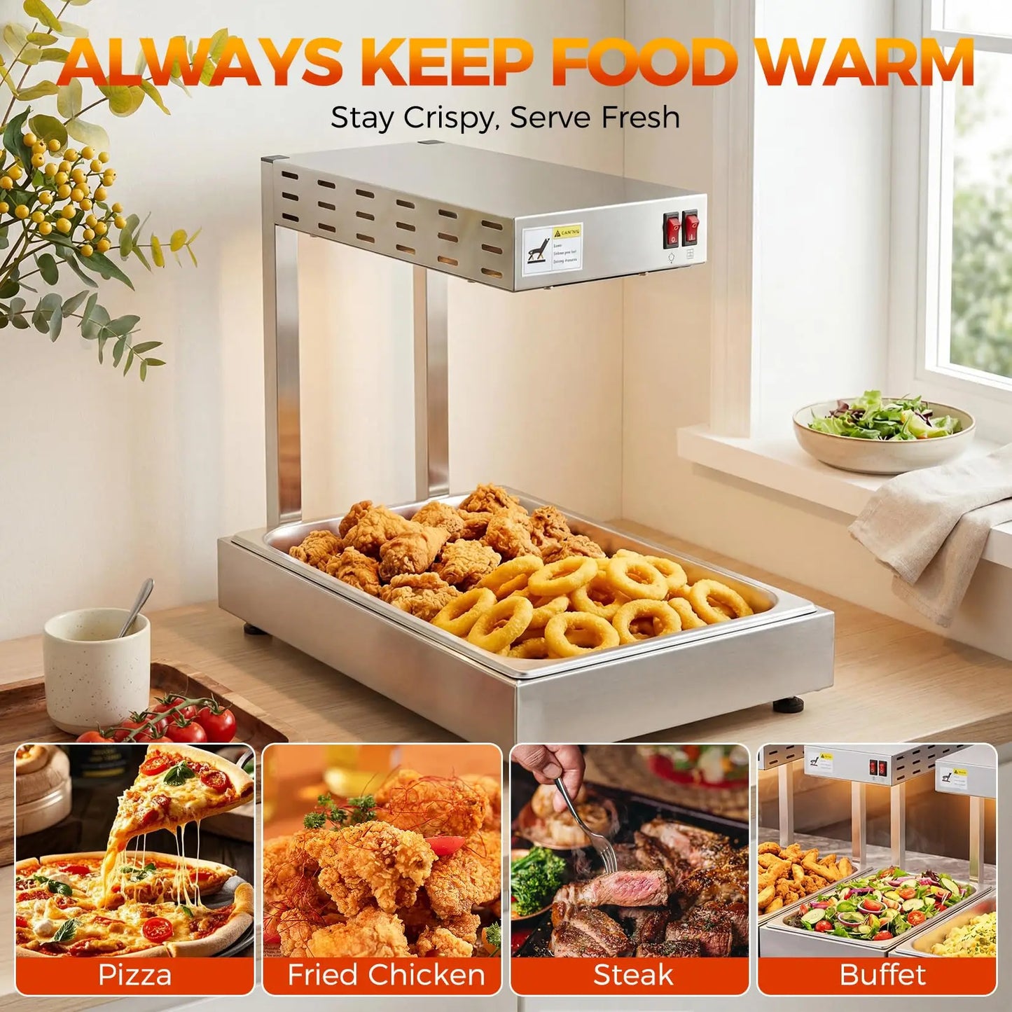 Adoolla Countertop Infrared Food Warmer Lamp Station With Stainless Steel Base by S And B Enterprise
