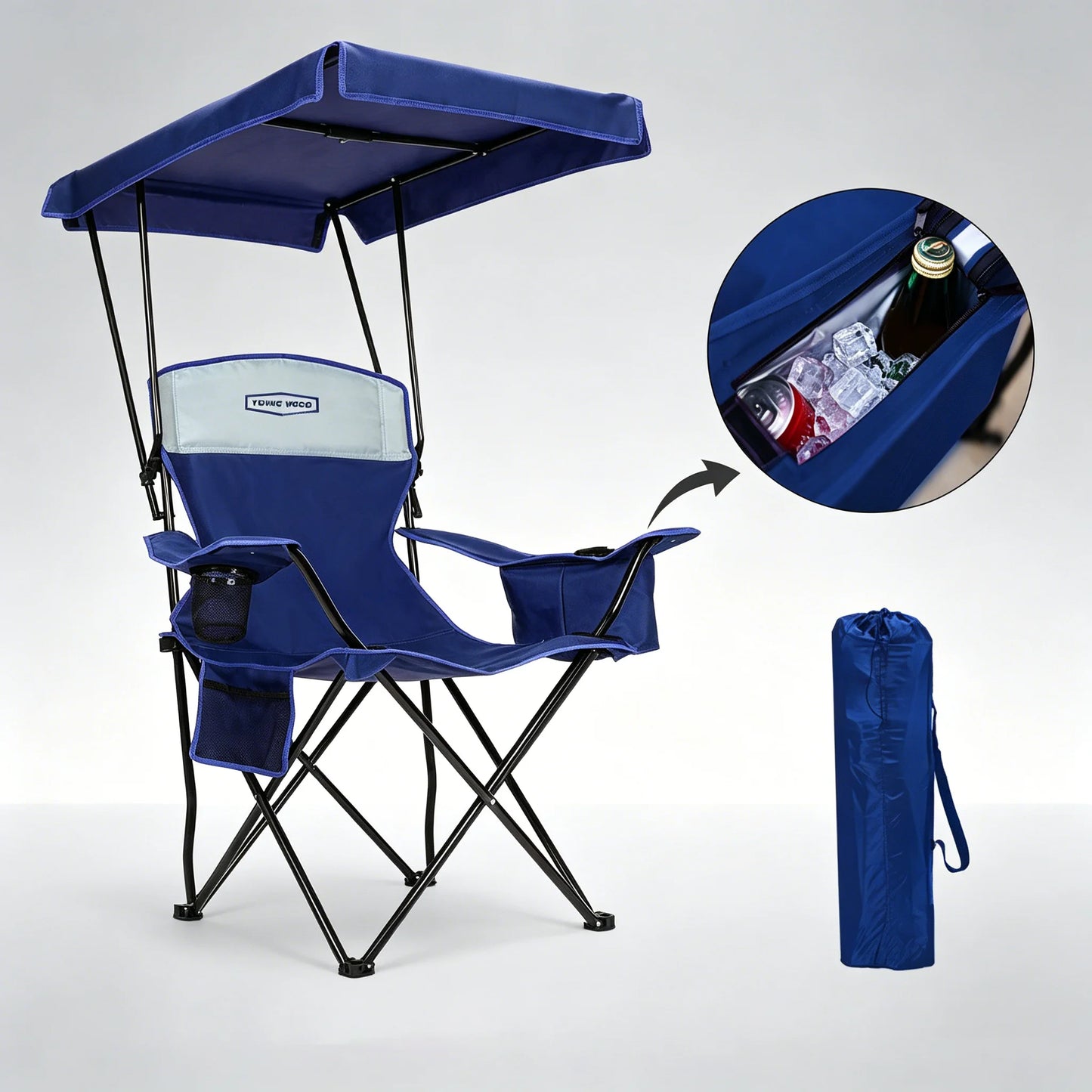 GERC Foldable Camping Chair With Sun Shade, Cooler Bag And Cup Holder Pocket by S And B Enterprise