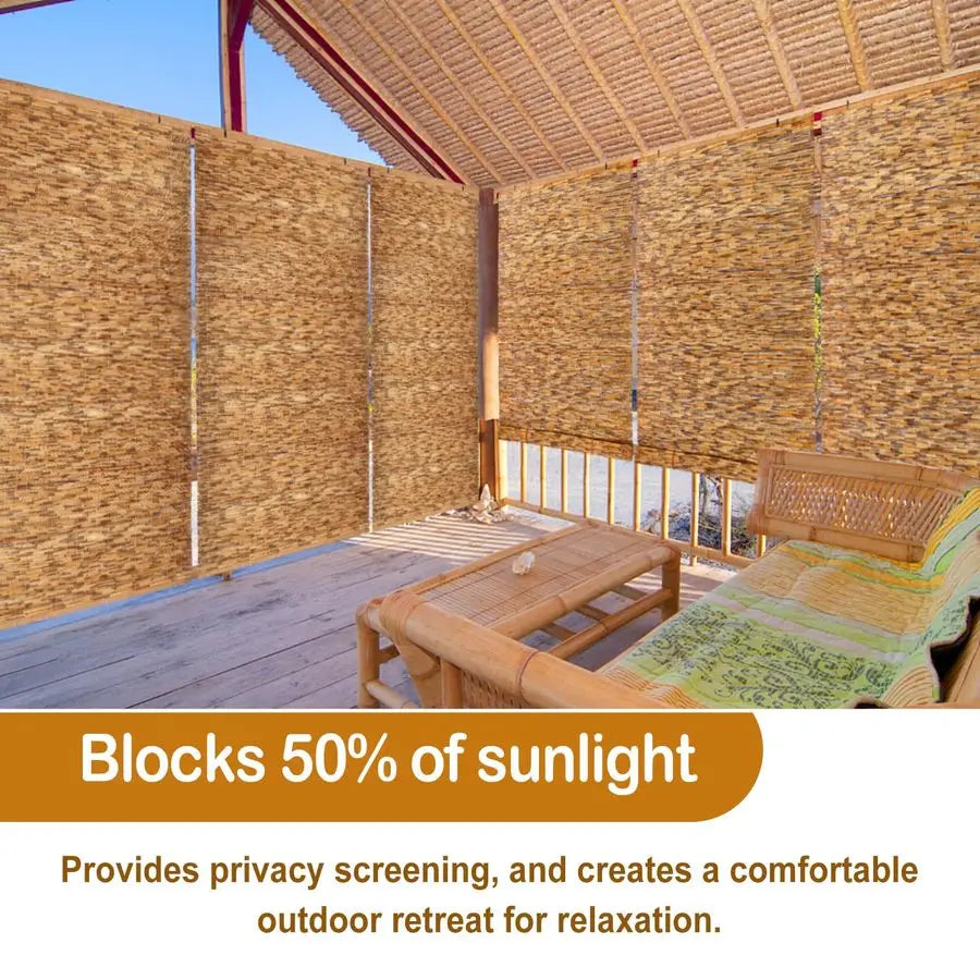 XMSJ Bamboo Outdoor Roll Up Reed Blinds Cordless 2 Pcs