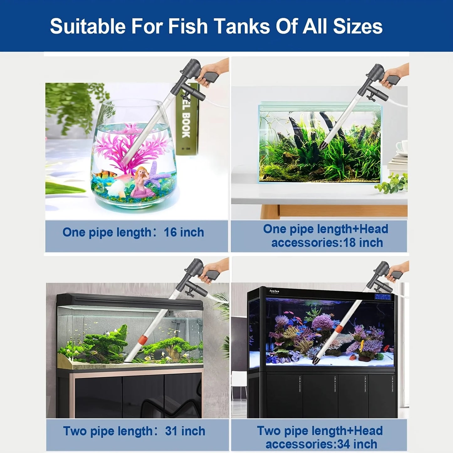 Aquarium Maintenance Tools Kit With Siphon Vacuum And Algae Scraper