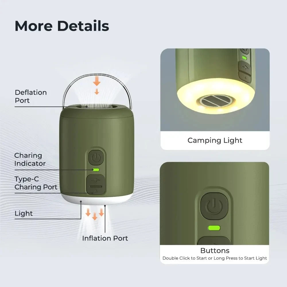 WESTTUNE Tiny Air Pump With Camping Lantern for Inflatable Mats