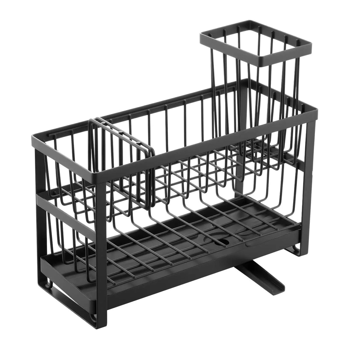 Kitchen sink caddy organizer by S And B Enterprise, two-tier black metal with brush holder and divider