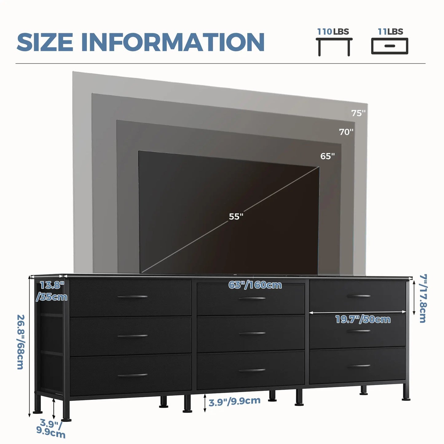 JHK Cabinet For Living Room With 9 Fabric Drawers Long Entertainment Center Up to 75 Inch TV Storage Display Of Furniture by S And B Enterprise