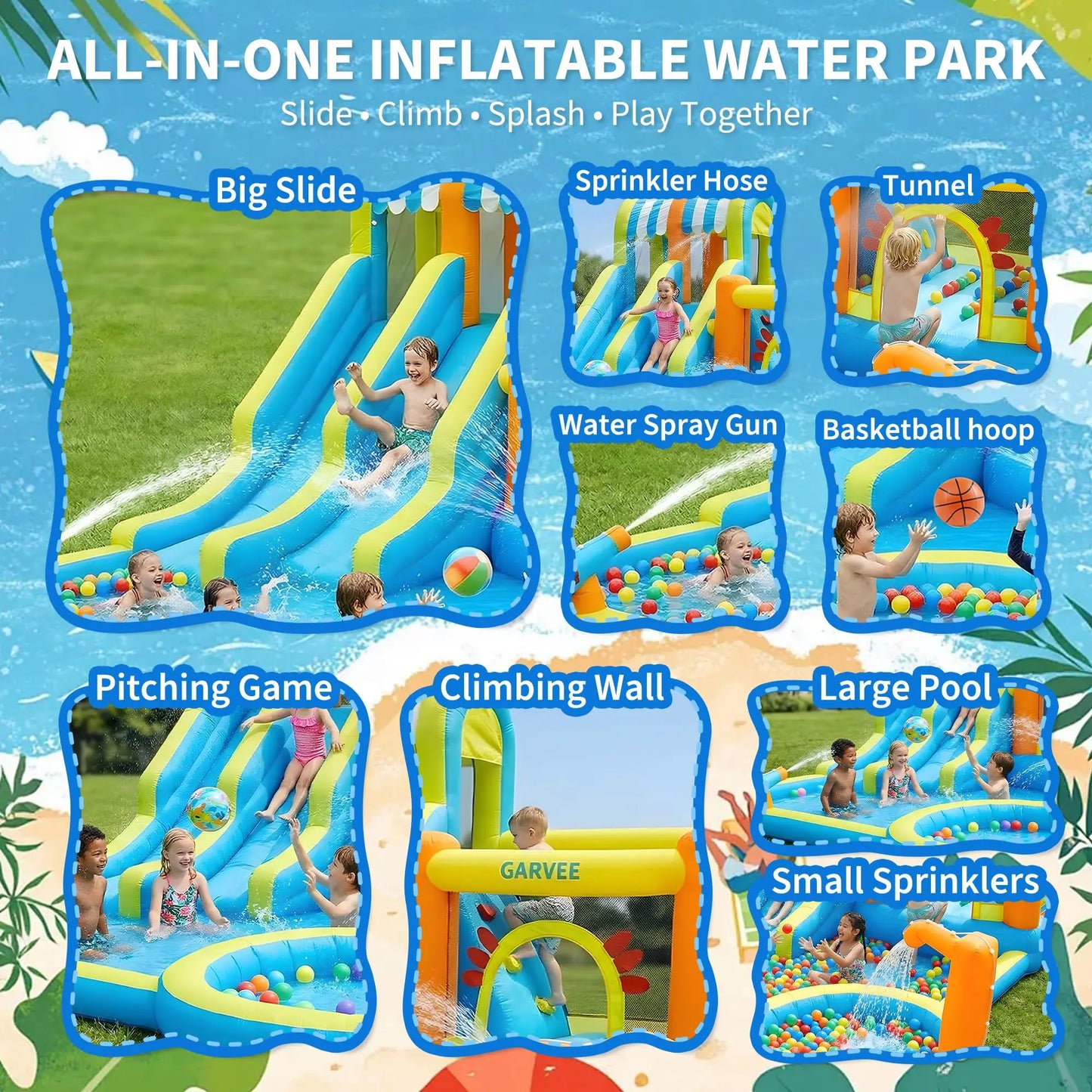 HiMISS Inflatable Water Slide Bounce House 8in1 Backyard by S And B Enterprise