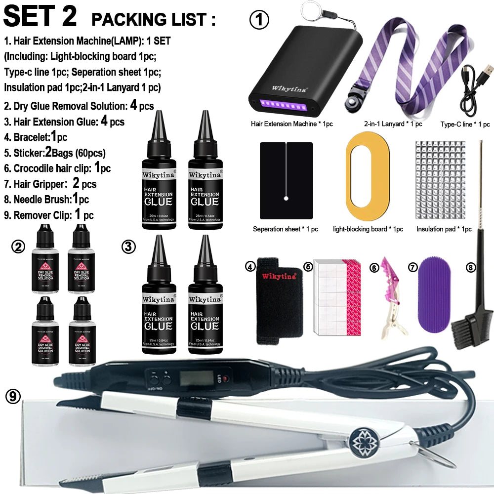 Wikytina Professional Hair Extensions Kit With UV Glue Tools