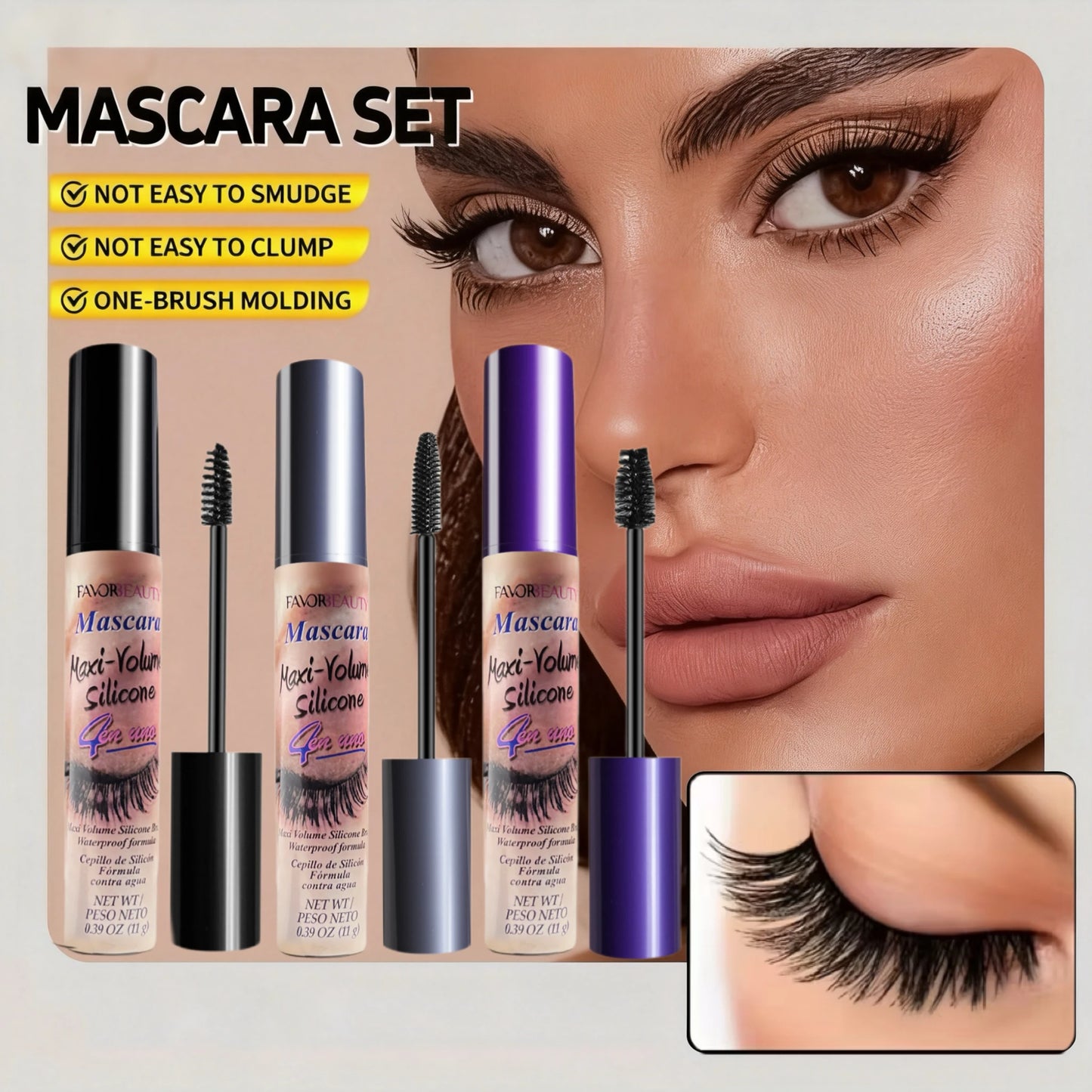 Volumizing Mascara Set With Three Brush Heads Waterproof Long Lasting