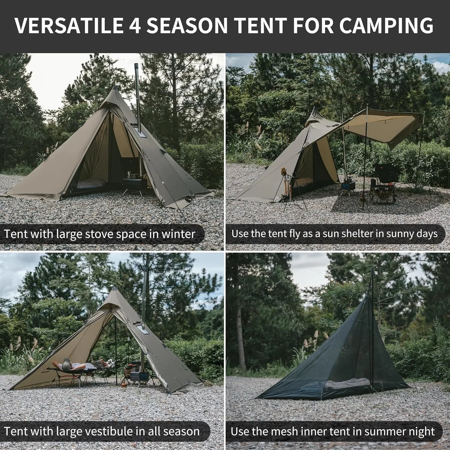 Naturehike Ultralight Camping Tent Chimney Window Teepee Pyramid by S And B Enterprise