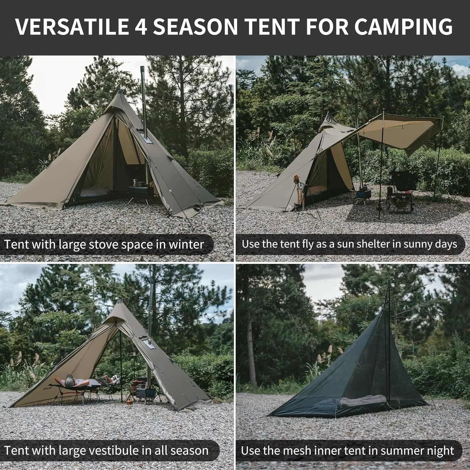 Naturehike Ultralight Camping Tent Chimney Window Teepee Pyramid by S And B Enterprise