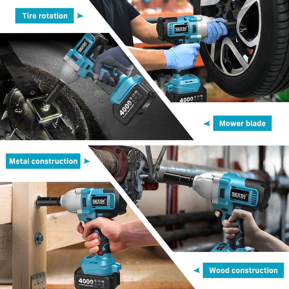 SEESII WH710 Pro 1200N.m brushless cordless impact wrench with LED light and 4.0Ah battery — S And B Enterprise