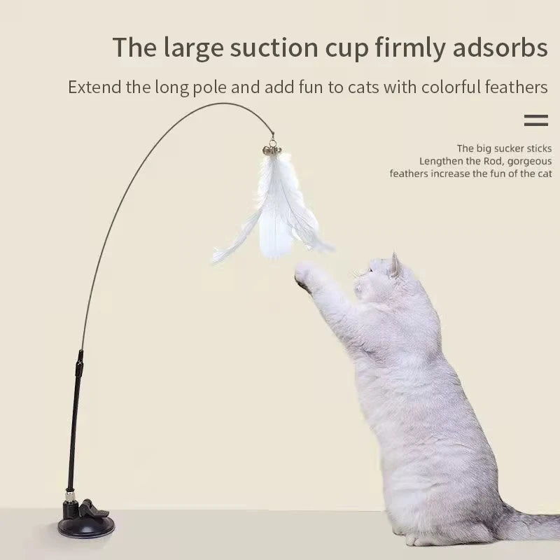 Interactive Cat Toy Handfree Cat Stick Kitten Playing Teaser Wand Toy Suction Cup Feather Wand Pet Supplies Simulation Feather by S And B Enterprise