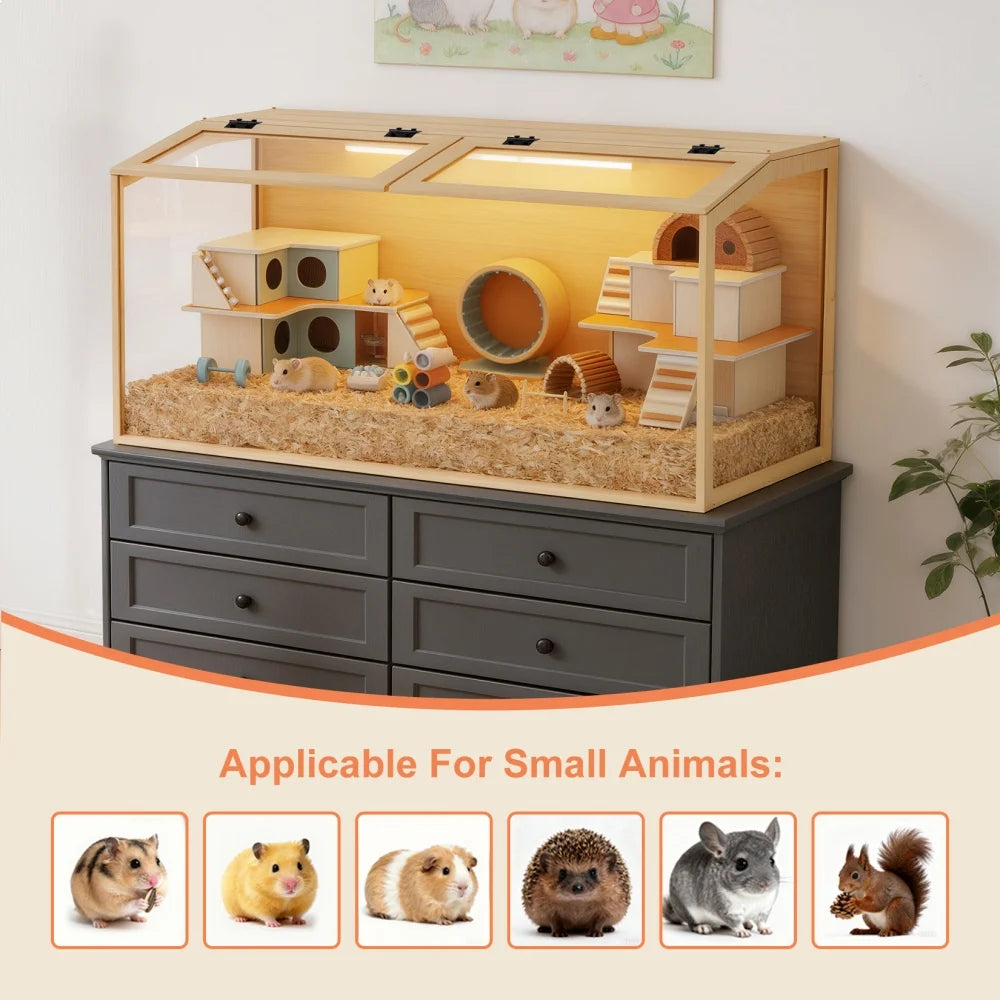 Wooden Hamster Cage With Glass And Built In LED Roof by S And B Enterprise