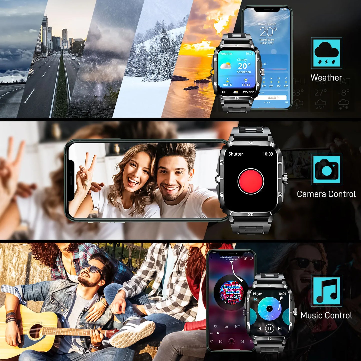 EIGIIS KT71 Smart Watch 3ATM Waterproof 1.96 IPS HR Bluetooth