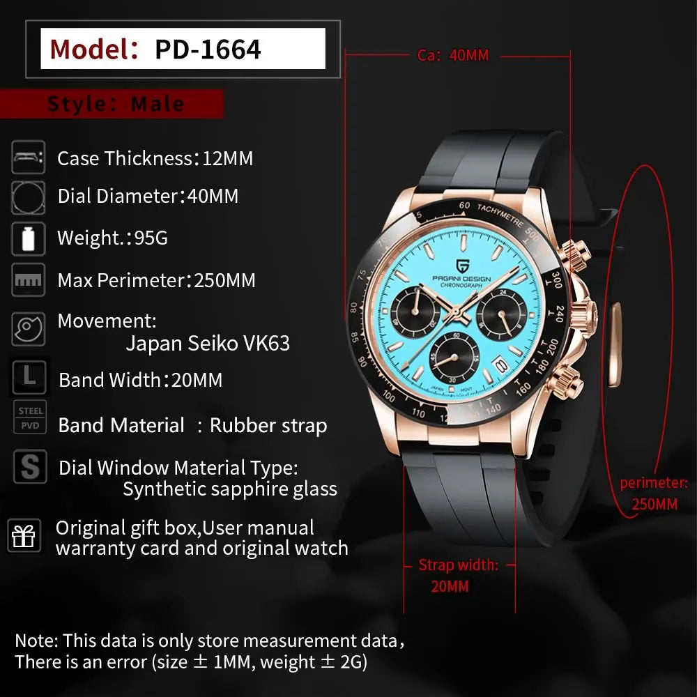 PAGANI DESIGN Mens Chronograph Quartz Watch Waterproof Wristwatch by S And B Enterprise