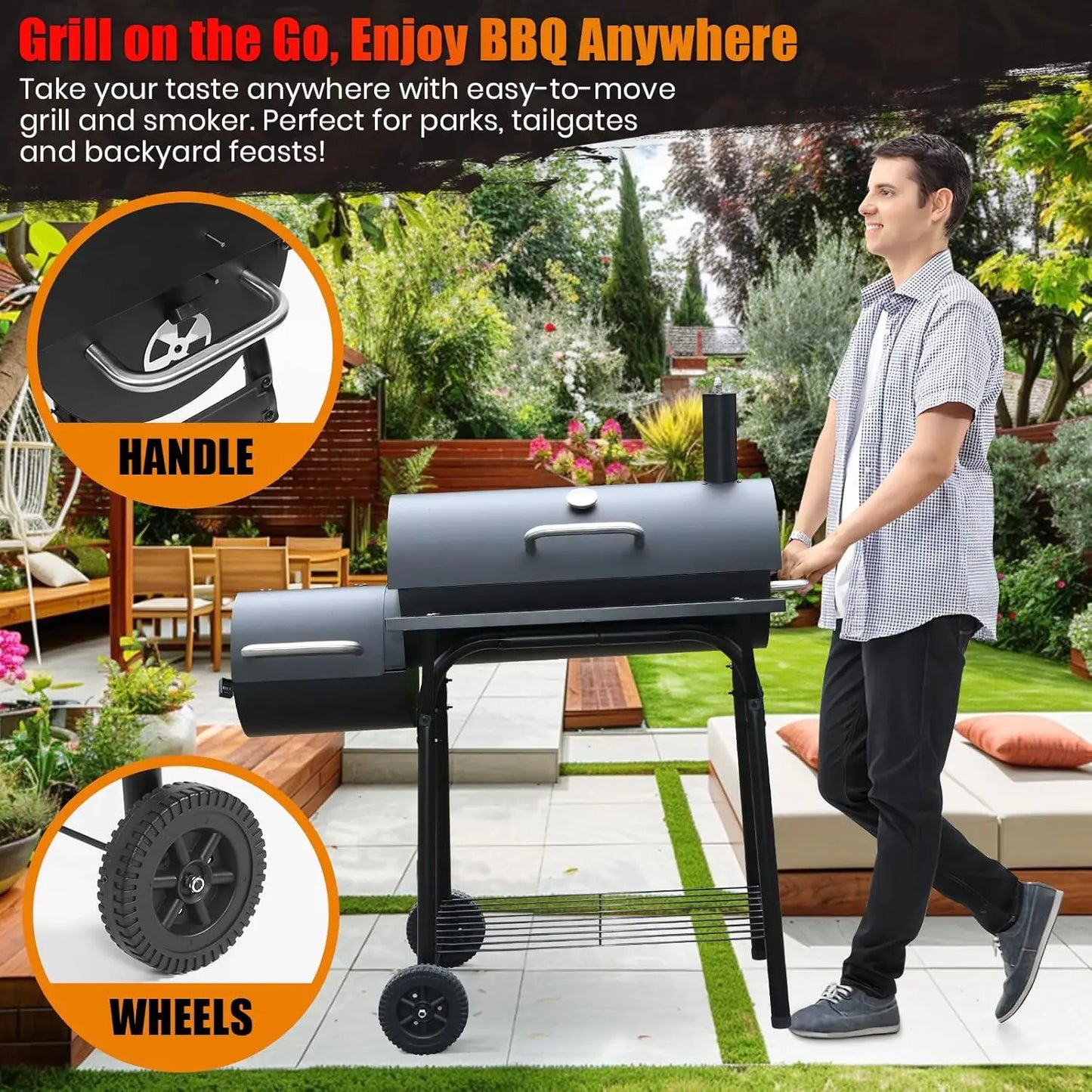 Portable Charcoal Grill And Smoker Combo For Outdoor BBQ Camping