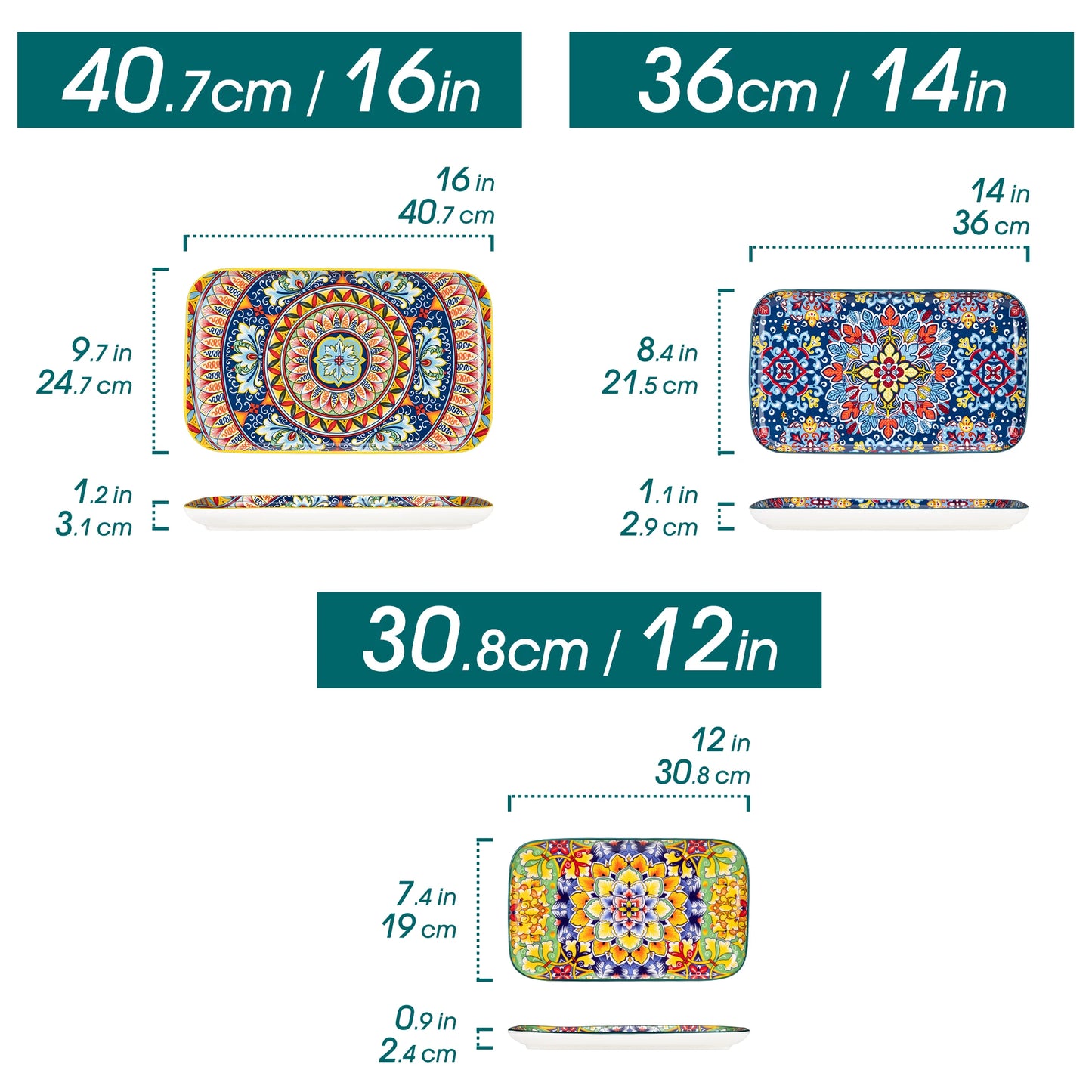 MALACASA Ceramic Rectangular Plates Set For Salad And Desserts