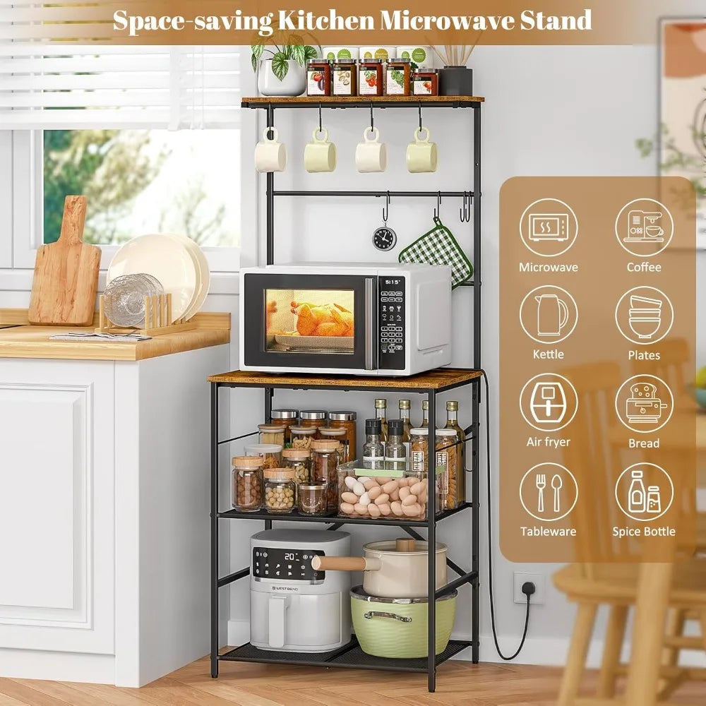 Farmhouse 4 Tier Coffee Bar Station With 8 Hooks And Ample Storage