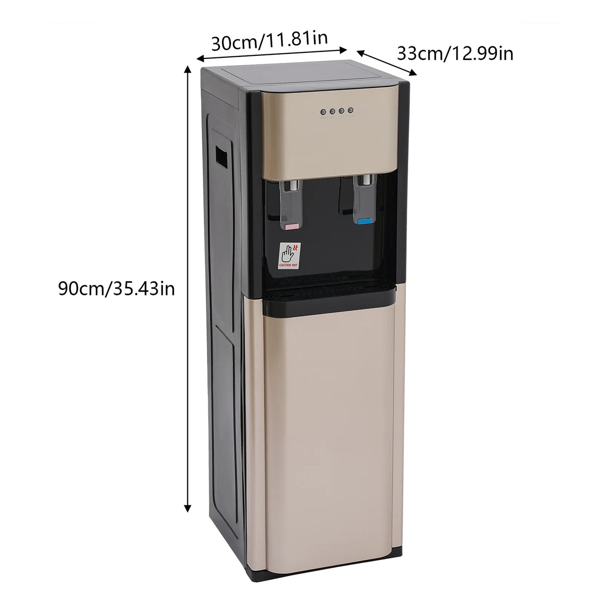 S And B Enterprise bottom-loading water dispenser with 304 stainless steel liner, beige and black exterior, hot and cold taps.