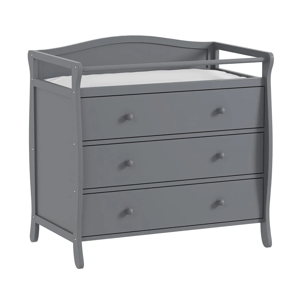 Gray wooden 3-drawer baby changing table with safety rails