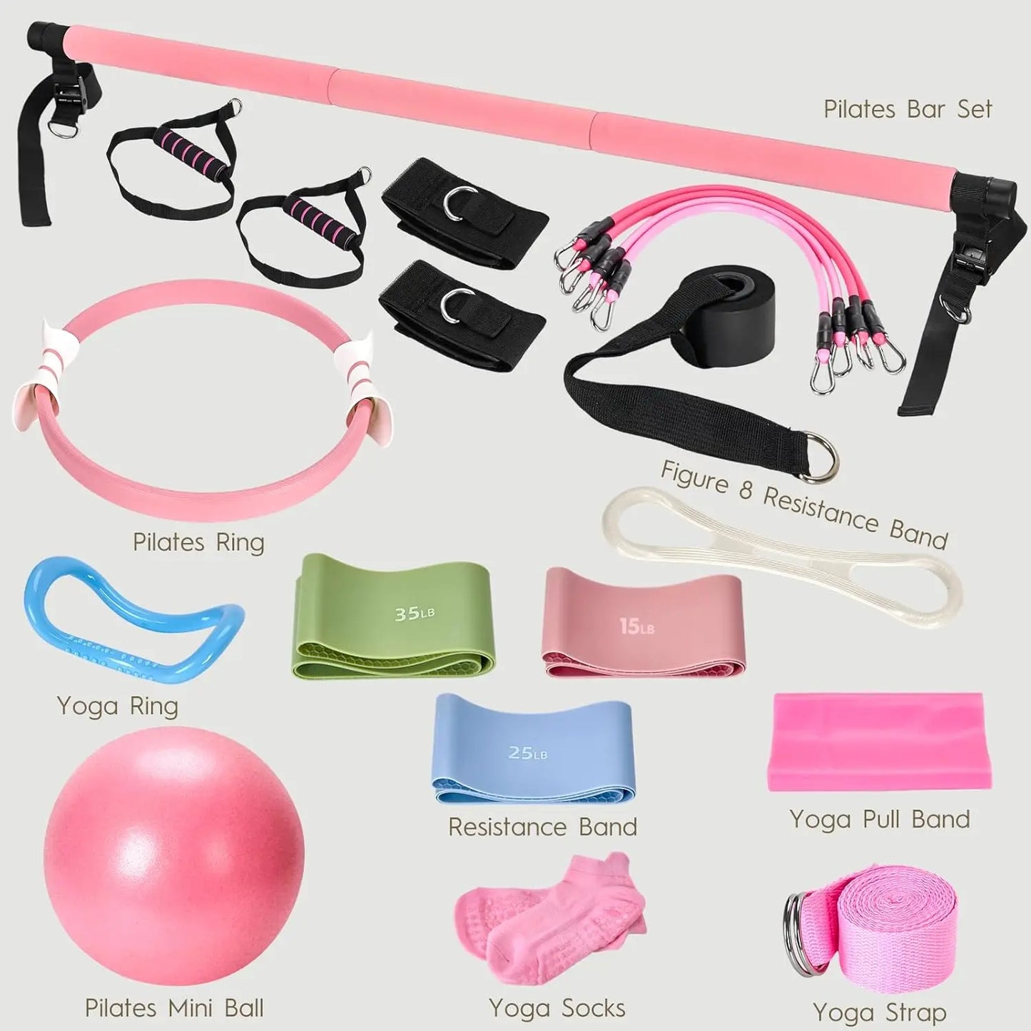 9-Piece Home Pilates Kit for Beginners With Ring Bar Ball And Bands