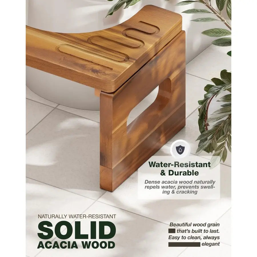 Foldable Toilet Stool With Adjustable Heights Acacia Wood