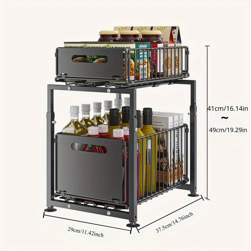 AEHOME Two Tier Slide Out Cabinet Organizer Under Sink Storage