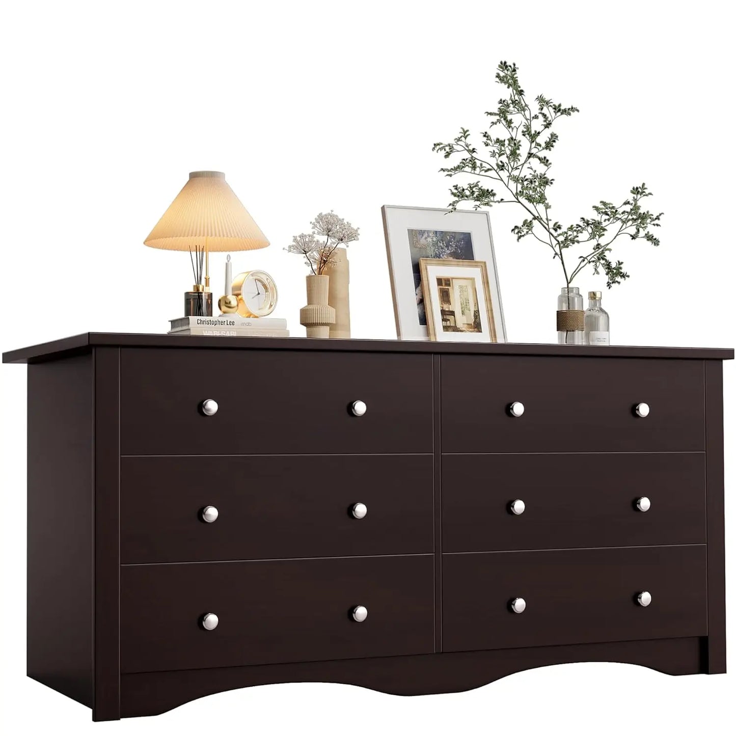 Six-Drawer Wood Dresser For Bedroom Hallway Storage And Organization