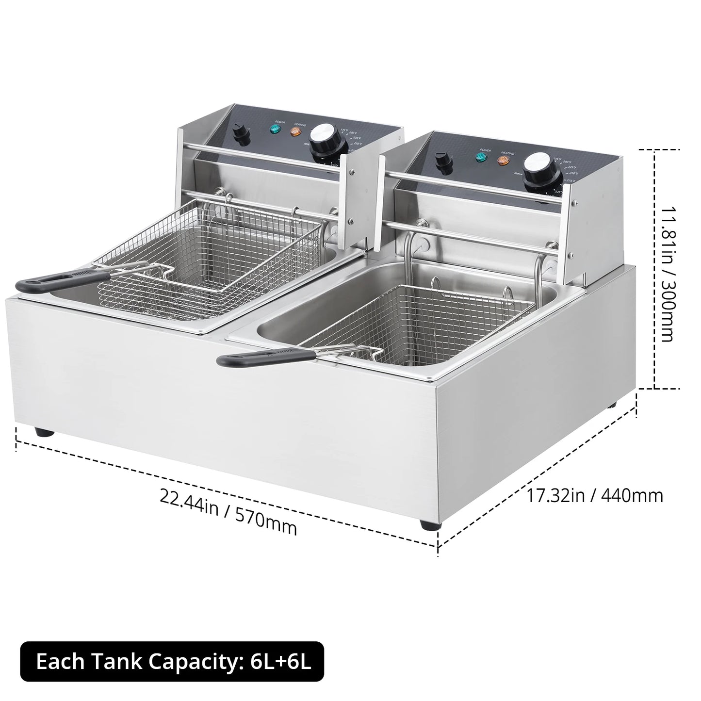 Adoolla Commercial Electric Dual Tank Countertop Stainless Fryer